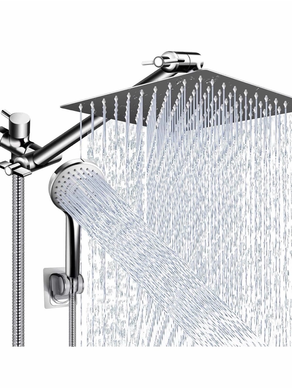 Chrome Dual Shower Head System with Rainfall and Handheld Spray